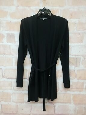 NWT Daisy Fuentes Black Long Sleeve Open Cardigan with Belt Size S